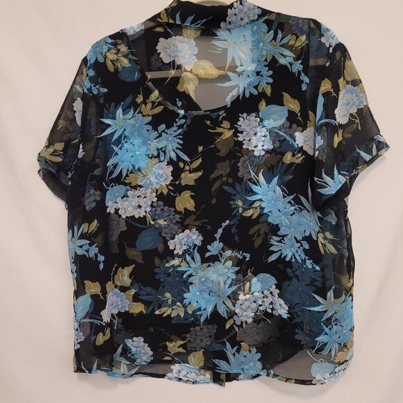 Apparenza 2 Piece Floral Top Set Tank & Sheer Layer Blouse XL Black Blue - Picture 3 of 9